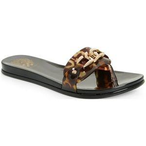 Vince Camuto tortoise and metal adorned slides.  Worn twice.